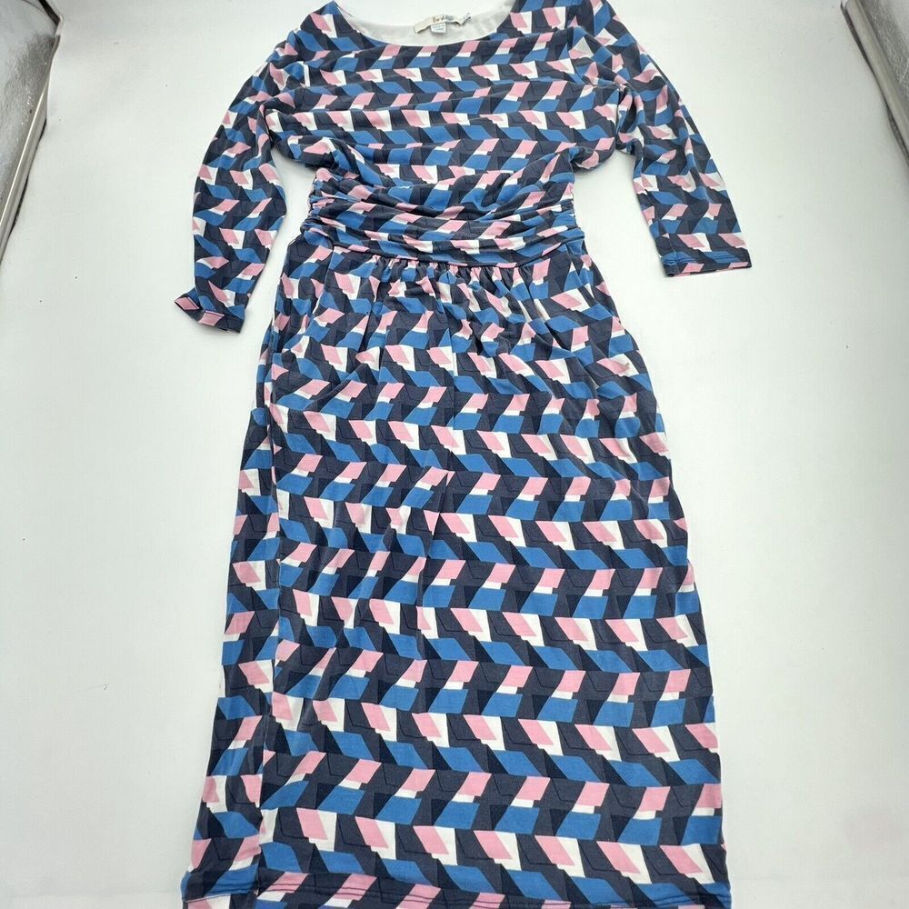 Boden Blue Pink White 3/4 Sleeve Geometric Print Day Dress Size 2